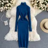 Dresses for Women Sexy Turtleneck Knitted Bodycon Dress Women Autumn Winter Long Sleeve Sweater Dress 220316