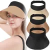 Verão vazio superior suncap portátil dobrável magia rollup praia ampla borda mulheres chapéu de sol casual palha viseiras 220617