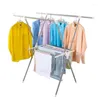 Foldable Place Saving Clothing Drying Rack Dryer Hanger Expandable Length Garment Towel Laundry With Poles DQ0928