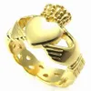 Vintage eenvoudige roestvrijstalen ringen band claddagh hart kroon liefde heren damesring voor bruiloft sieraden zilvergouden248h