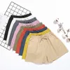 Damen-Shorts aus Baumwollleinen, hohe Taille, Kordelzug, weites Bein, WDC7622 220527