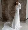 White Chiffon Scoop Long Sleeves A-Line Wedding Dresses 2022 Chapel Train Custom Made Bridal Gowns Vestidos De Noiva Simple