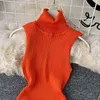 Frauen Rollkragen Gestrickte Tank Kleid Frühling Herbst Neue Damen Schlank Solide Bleistift Mini Pullover Kleid 2022 Elegante Kleid Vestidos Y220413