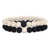 8mm Perlen schwarz weiß türkis Perlen Stein elastisches Armband 2 Stück/Set handgemachte Paar Armbänder Freundschaftsgeschenk für Liebhaber Schmuck
