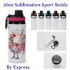 Ny!! Sublimering Nya 20 oz aluminium tumlar sportflaskor vattenflaskor med handtagslock med e