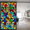 Window Stickers European Retro Church Painted Electrostatic Frosted Stained Glass Film PVC Self-adhesive Home Foil StickersWindow