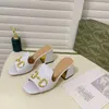 designer slippers family version thick square head one-way rank buckle high heel wear cool drag women sandal 001