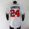 Deion Sanders Jersey Vintage White Baby Blue Pullover Röd Kräm Marin Grå Cooperstown Player Version Pinstripe Black Storlek S-3XL