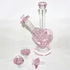 Ciotola di vetro per narghilè a forma di cuore rosa da 14 mm. Ciotola per tabacco con giunto maschio. Accessori per fumatori per piattaforma petrolifera Bong