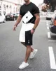 رجال المسارات الصيفية الاتجاه الصيفي بدلة الرجال غير الرسمية شورت الشاطئ مجموعة ثلاثية الأبعاد ملابس الطباعة الجوية جولة الرقبة قميص للرجال قصيرة الأكمام 2-pie