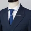 Men's Suits & Blazers Navy Blue Men Slim Fit Double Breasted Wedding Formal Dress Tuxedo Prom Business Wear Clothes173Q
