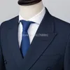 Costumes pour hommes Blazers bleu marine hommes coupe ajustée Double boutonnage robe de mariée formelle smoking bal vêtements d'affaires Clothes3141