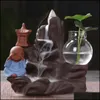 Backflow rökelsebrännare Holder Ceramic Little Monk Small Buddha Waterfall Sandalwood Censer Creatives Home Decor med 10 kottar Drop Delivery