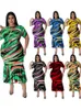 Plus Size Dresses Women O Neck High Waist Robes Summer Fashion Print Ruffle Patchwork Streetwear Long Mermaid Dress 2022Plus