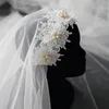Veaux de mariée Veille de mariage Ivoire avec des fleurs avec un peigne à cheveux pour la fête Christian Bridal chapeau