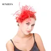 Coiffes pointer tulle chapeaux nuptiles des plumes élégantes fleurs fascinateurs noirs importants accessoires de cheveux de fête des femmes