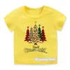 재미있는 소년 티셔츠 귀여운 산타 만화 프린트 크리스마스 선물 옐로우 셔츠 탑 패션 캐주얼 유아 아기 티셔츠