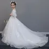 2022 Abiti per ragazze di fiori bianchi per matrimoni a maniche lunghe al collo a valotto APPLICI TULLE Abiti per bambini abiti da sposa