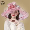 FS Flower Fashinator Women Wide Brim Wedding Church Organza Sun Hat Elegant Large Wedies Fes 220527