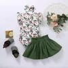 hibobi Baby Girls Bodysuit Infant Girls Clothes Set 3Pcs Floral Print Romper & Bowknot Decor Skirt & Headband 220425