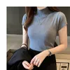 Frauen Stricken Tops Kurzarm Mock Neck Gestrickte Einfarbig Grundlegenden Stil Slim Fit Pullover Für