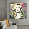 Colorful Wall Decor Abstract Wall Art Canvas Painting Pictures Funny Monkey Elegant Lady Portrait Poster and Prints for Living Room Bedroom Office