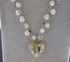 Pendanthalsband 2Row 20 '' 12mm White Barock Pearl Cz Necklace Gold Plated Heart Pendantpendant