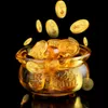 装飾的なオブジェクトの置物Feng Shui Chinese Crystal Gold Ingots Glass Yellow Cornucopia Treasure Bowl Statue DecorationDecorativ