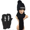 Berety Rosyjskie w stylu Kobiety Szaliki kapeluszowe Rękawiczki 3PC Ustaw ciepłe dzianinowe wełna zimowa grubsza z kryształowymi kryształowymi dhinestonerets