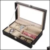 Bekijk dozen Cases Accessoires Horloges Creative Leather 6 Jewelry Case en 3 -delige bril opslag Zonnebril Display Organisator Dr DR