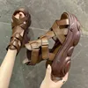 Rimocy Chunky Paltform Romen Sandals Women Summer Cross Cross Wind Woman Pu skóra gruba dna Sandalias Mujer 220528