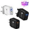 Chargeur de type C 18W EU US UK Ac Quick PD QC3.0 Adaptateur de chargeurs muraux pour Iphone 11 12 Pro Max Samsung Tablet PC