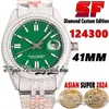 SF Senaste EW124300 A2824 Automatisk herrklocka TW126334 JH114300 Diamond Inlay Case Green Stick Markers Dial 904l Steel Iced Out Diamonds Armband Eternity Watches