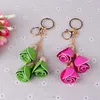 Keychains Simple Three Roses Ladies Car Keychain Fashion PU Leather Flower Key Bag Pendant Accessories Unisex Waist Hanging Jewelry Gift