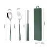 Dinnerware Sets Portable Cutlery Set Korean Chopsticks Fork Spoon Three-piece Creative Outdoor Kitchen Travel BoxDinnerware