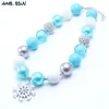 MHS.SUN 2 pièces mode bleu enfants gros collier neige fleur filles enfants Bubblegum perles enfant en bas âge bijoux W220423