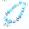 MHS.SUN 2PCS Fashion Blue Kids Chunky Necklace Snow Flower Girls Children Bubblegum Beads Toddler Jewelry W220423