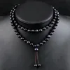 Perles de luxe 8MM grès bleu naturel multicouche Bracelet femmes brillant 80 perles collier haute qualité méditation Pulsera bijoux