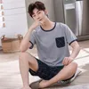 O-Neck Full Cotton Mens Summer Short Shorts Shorts Pajamas Zestaw duży rozmiar L-4XL Upalanie wypoczynkowe garnitury nocne mężczyzn Pijamas 220426