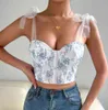 Floral Crop Top Corselets Femmes Bustier Soutien-Gorge Boutons Wraptop Doux Femme De Mariage Blanc Bralette Gilet Sexy Corset Bras Top L220726