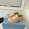 Zwart beige geborsteld lederen loafers voor vrouwelijke ontwerpers kleding schoenen kantoor bruiloft feestpompen dame bovenwerk met lederen band oxfords hoge kwaliteit