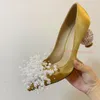 Dress Shoes Crystal Satin Sandals Pineapple Heels Women Classic High Brand Stilettos 8cm Gold Pumps Genuine Leather ShoesDress