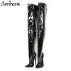 Sorbern Sexy Crotch Thigh High Boots Women 18Cm High Heel Stilettos Pointy Toes Stilettos Long Ladies Boot Patent Fetish Shoes