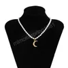 Perlenkette mit Mond-Anhänger-Halskette für Damen, modische kurze Halsketten mit Perlen, trendiger Schmuck für Halskragen