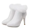 Designer-Keep Warm White Fur Boots Stivaletti invernali per la festa nuziale Taglie forti 33 34 a 40 41 42 43 Scarpe tacco alto da donna 4 colori