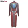 Trendência de puss estranha Mulheres magras Mulheres Bodycon Manga longa Estamada estética Maxi Dress Vestido Turtleneck Fitness Stressy Slim Clubwear 220506