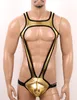 Set sexy da uomo in metallo lucido, imbracatura per il petto, canotta da wrestling, body intimo, 258w