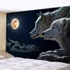 Wolf Moon Night Wall Carpet Decoration Cloth Background J220804