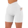 Envelope apertado cintura linha calças de yoga feminino cruz cinto alto bolso moda fiess crisântemo padrão esportes shorts 688ss 2023