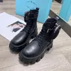 Black Platform Boot for Woman Designer Combat Boots Ankel Martin Booties Luxurious Shoes Real Leather Nylon Pouch Triangle Botas de Mujer Australia Storlek 35-41